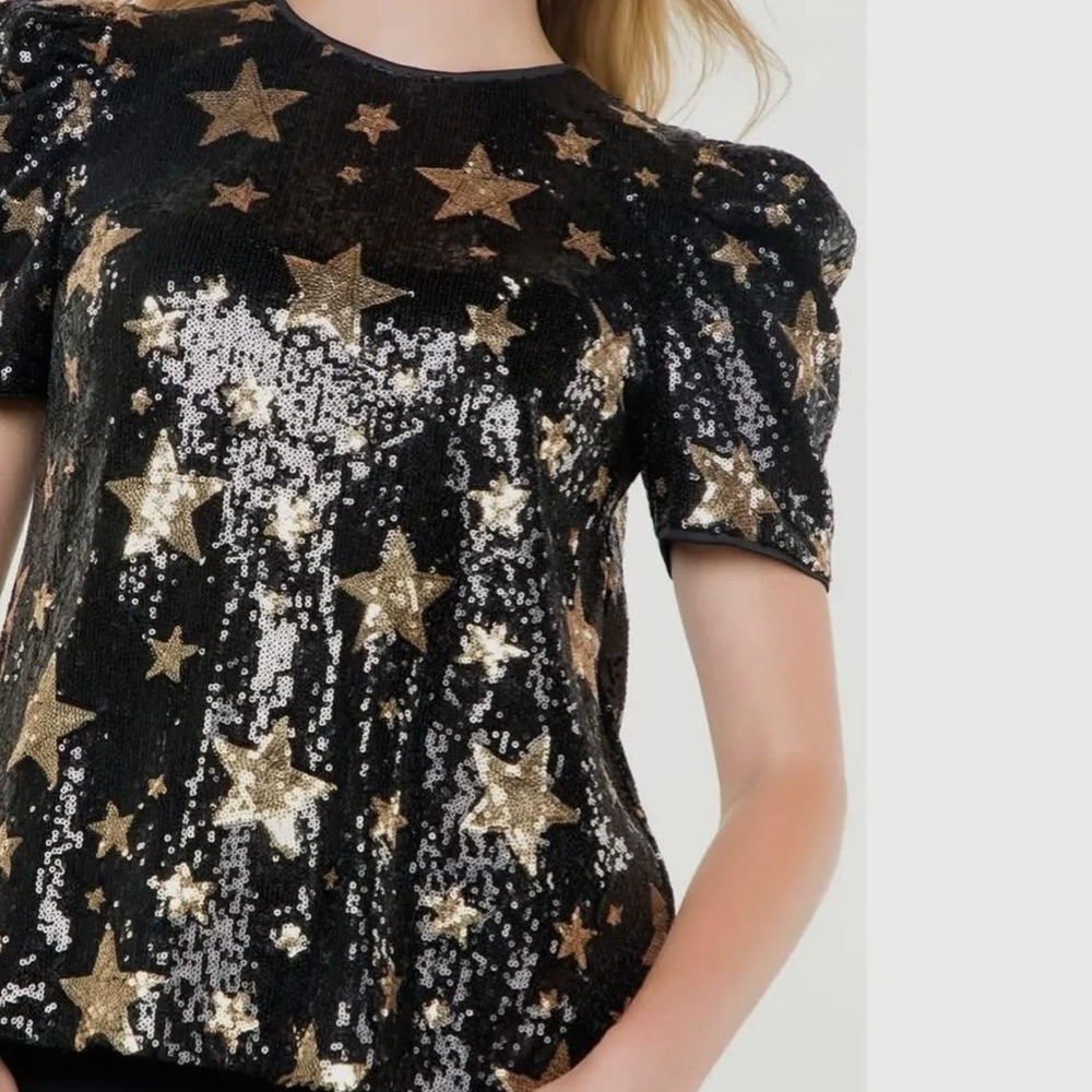 Black and Gold Star Sequin Women's Top
